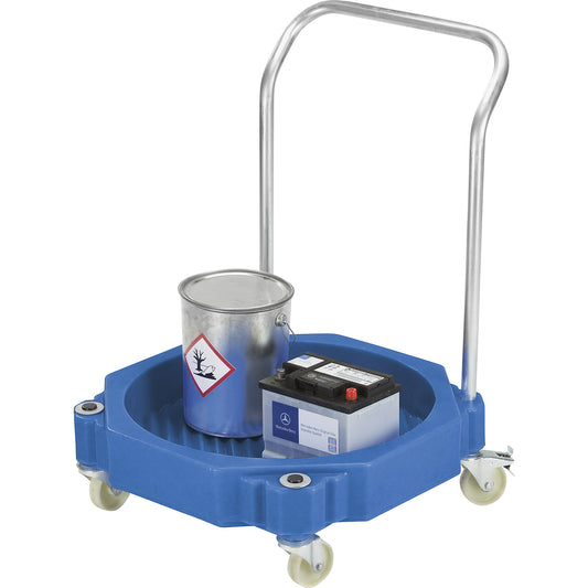 PE drum dolly, with 30 l sump tray, push handle, LxWxH 725 x 725 x 990 mm.