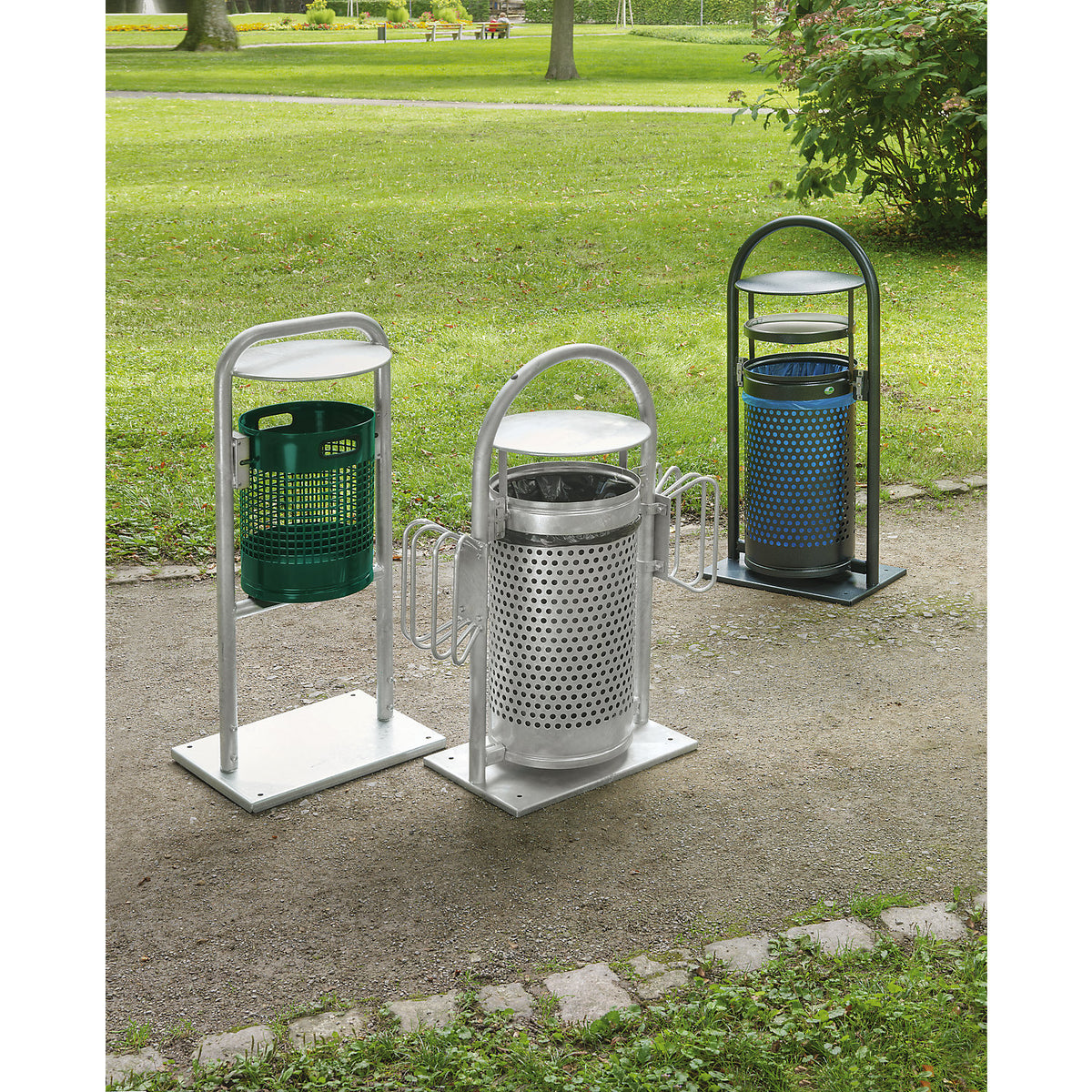 Outdoor waste collector, 30 l, steel, with tubular frame, moss green.