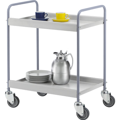 Table trolley, powder coated tubular steel, max. load 40 kg, 2 shelves, pure white RAL 9010, 4 swivel castors.