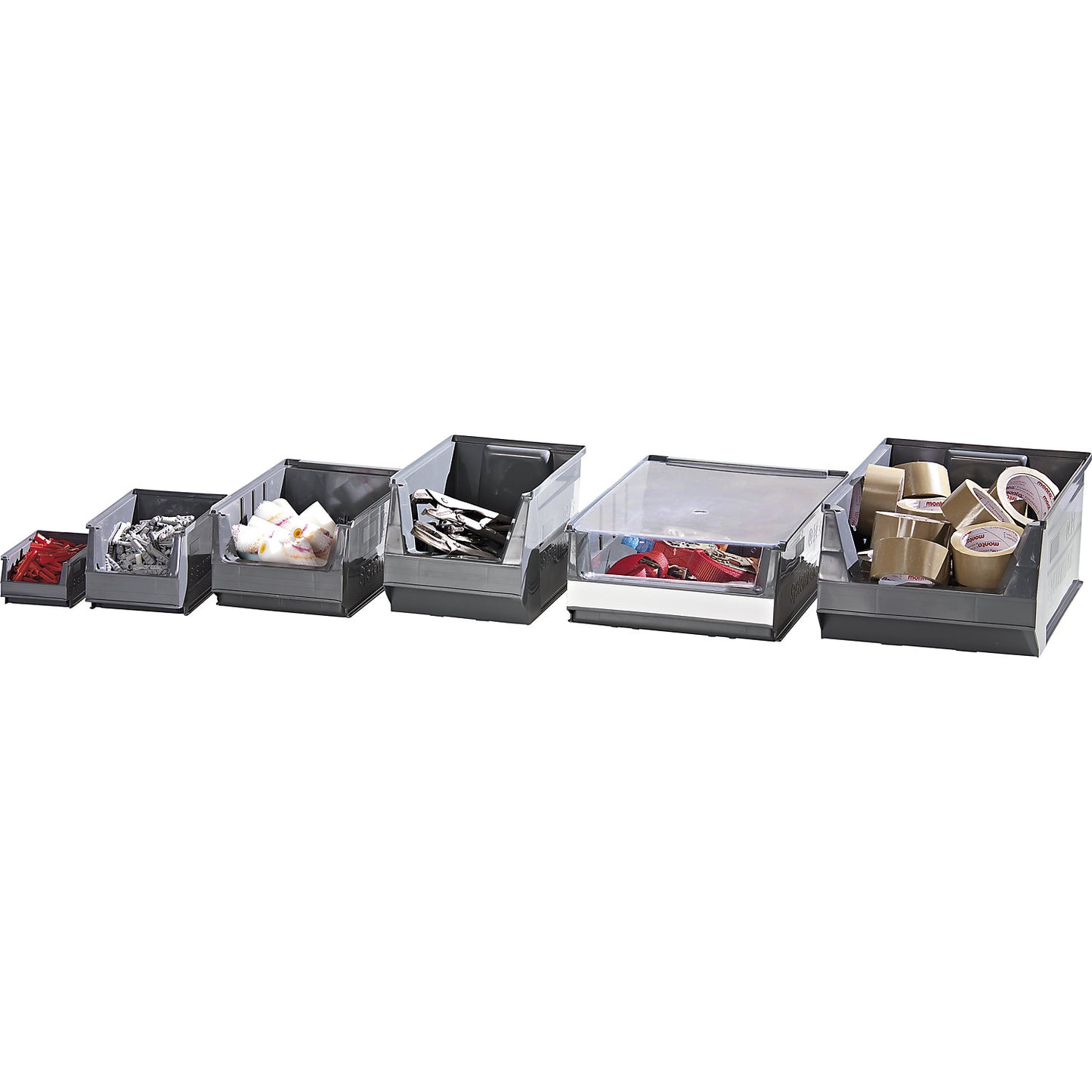 Open fronted storage bin made of recycled PE, LxWxH 350 x 205 x 200 mm, grey, pack of 10.