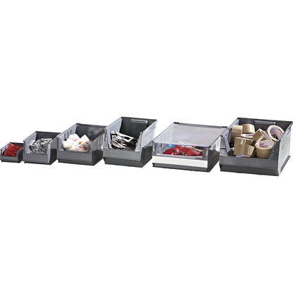 Open fronted storage bin made of recycled PE, LxWxH 350 x 205 x 145 mm, grey, pack of 14.