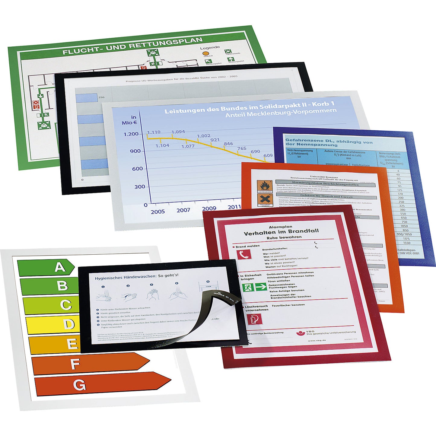 DURAFRAME® display frame, self adhesive, magnetic, for A4, orange frame, pack of 20.