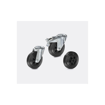Solid rubber tyre on plastic rim, wheel Ø x width 125 x 38 mm, swivel castor with double stop.