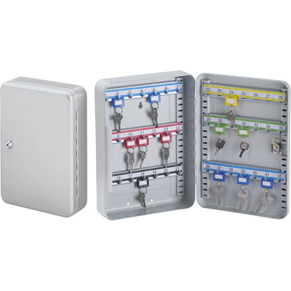 Key box, sheet steel, light grey, HxWxD 250 x 180 x 90 mm, 10 hooks.