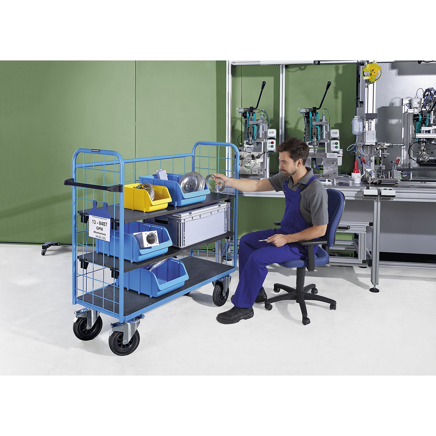 Shelf truck, with mesh panels, 3-sided, length 1180 mm, incl. 2 shelves.