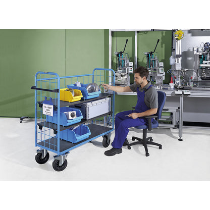 Shelf truck, with mesh panels, 3-sided, length 1180 mm, incl. 2 shelves.