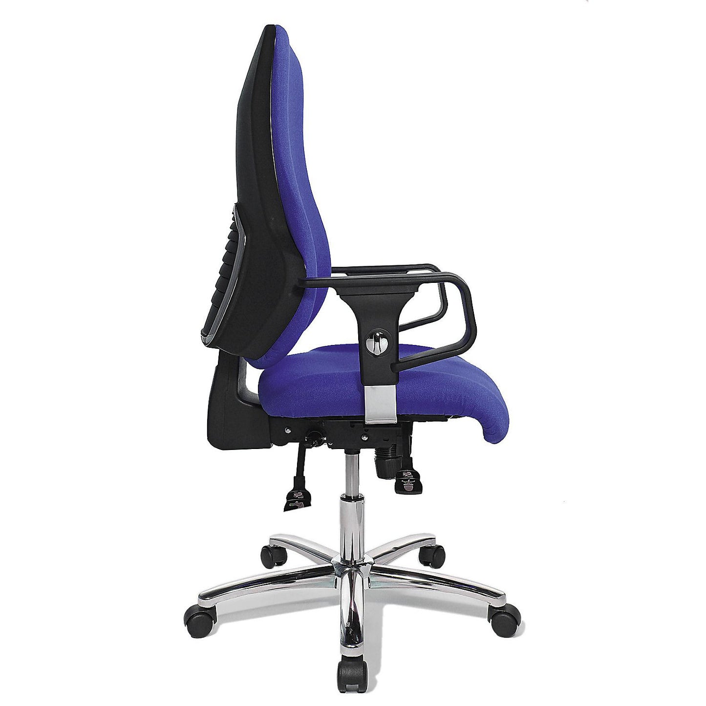 Operator swivel chair, with arm rests, back rest height 600 mm, blue cover.