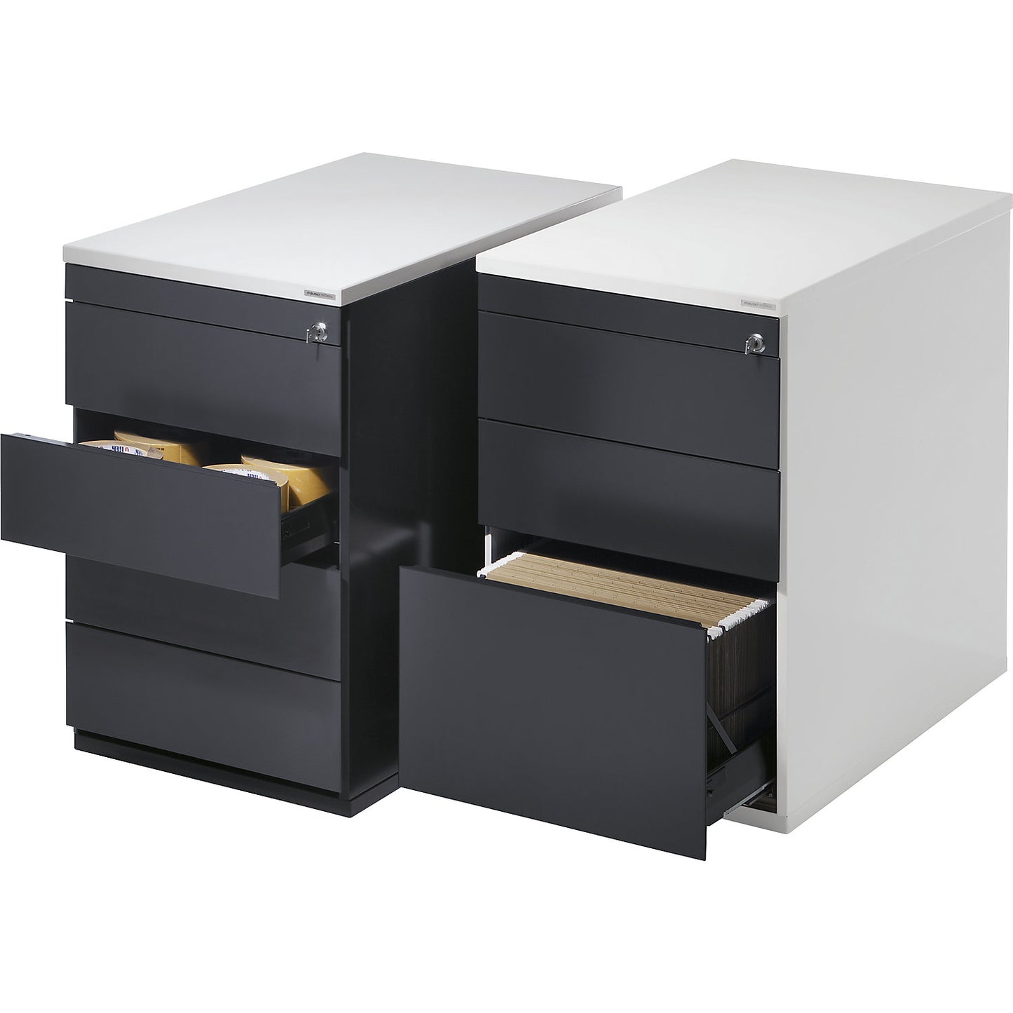 Drawer pedestal, HxD 720 x 800 mm, 2 drawers, 1 suspension file drawer, charcoal / charcoal / light grey.