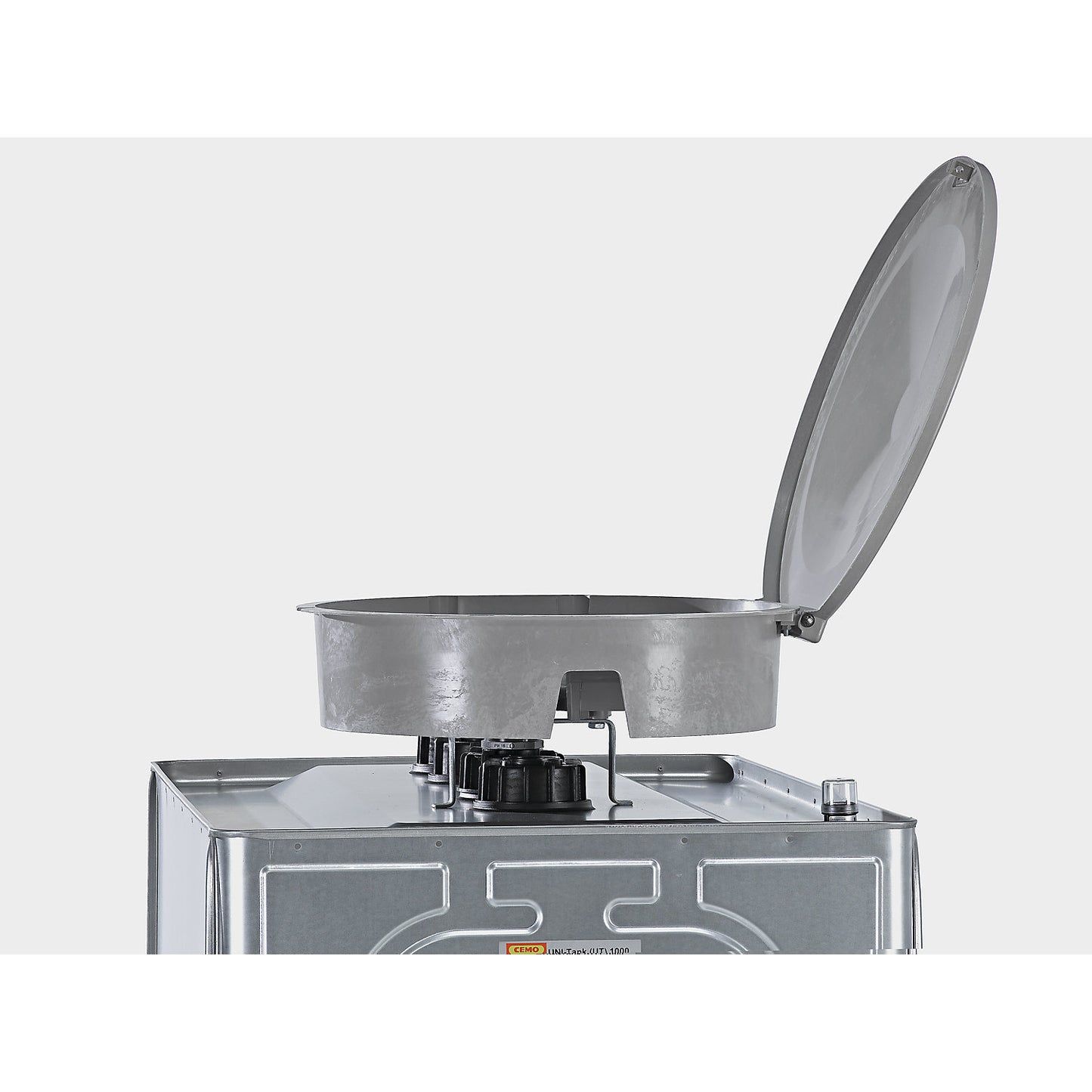 GRP filling tray, for storage tank, with lockable lid.