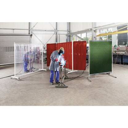 Welder's screen, mobile, with lamellar curtain, red, WxH 2100 x 2100 mm, 1-part.
