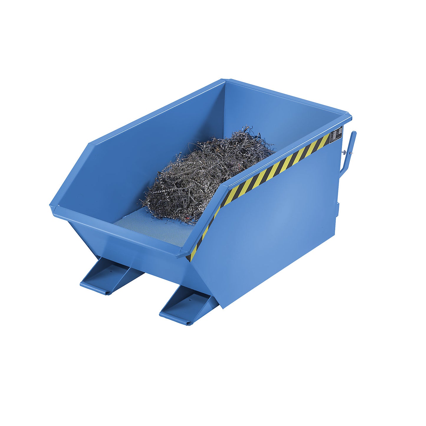 Tilting skip for shavings, low overall height (E), capacity 0.3 m³, yellow orange.