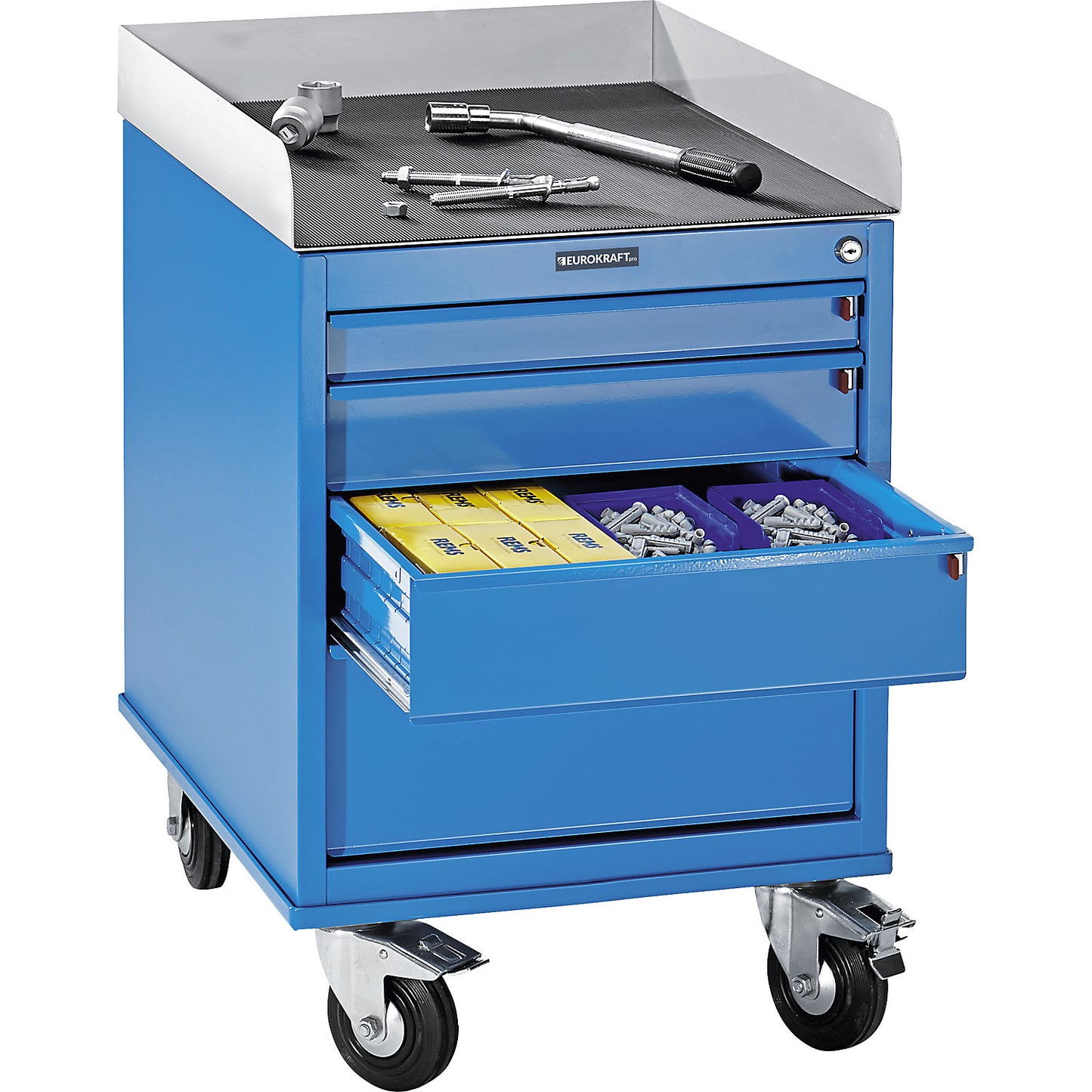 Assembly trolley, powder coated, with drawer cupboard, LxWxH 765 x 570 x 830 mm.