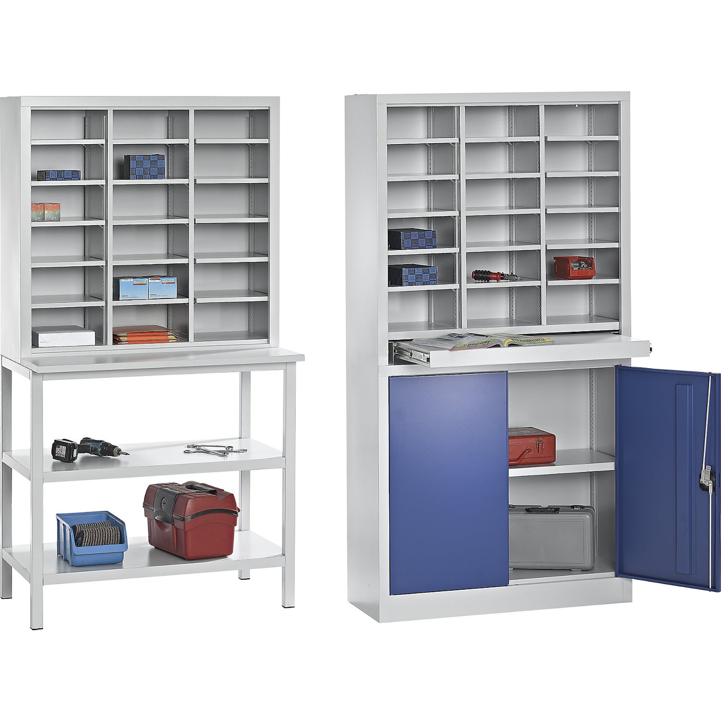 Organisation and sorting station, single, light grey.
