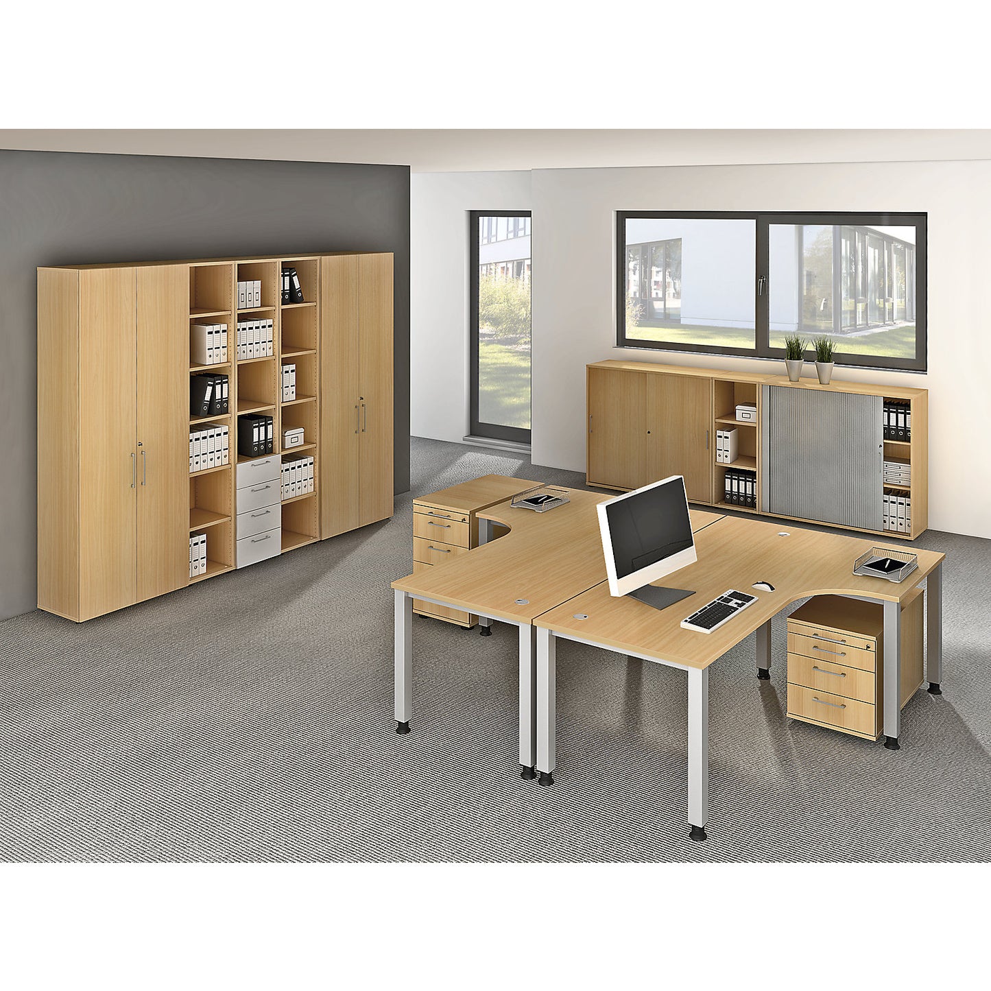 RENATUS - Shelf unit, HxW 2154 x 400 mm, 5 shelves, beech finish.