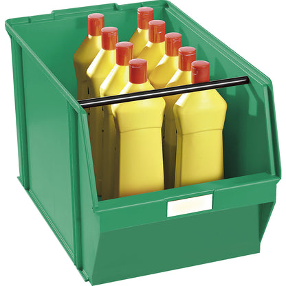 Open fronted storage bin made of polystyrene, LxWxH 500 x 309 x 300 mm, pack of 2, green with carrying bar.