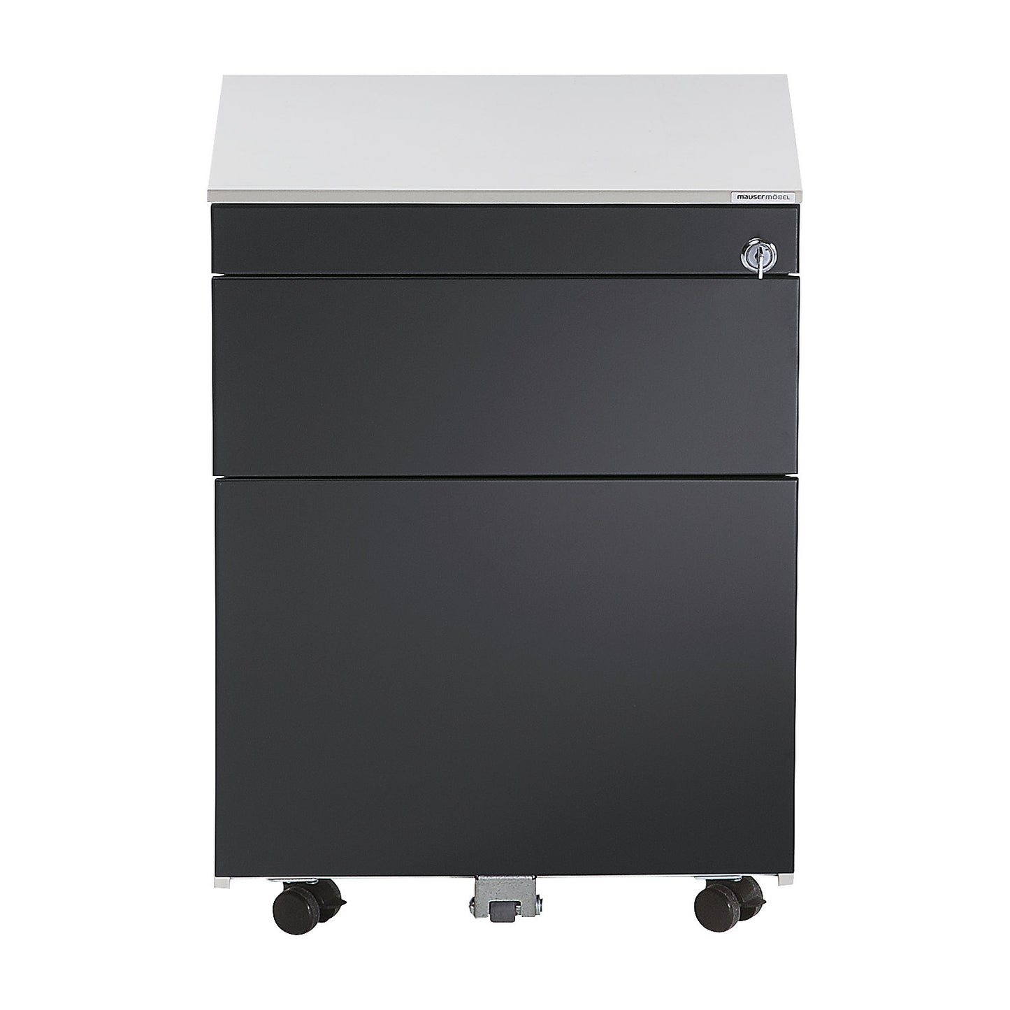 Drawer pedestal with castors, HxD 570 x 600 mm, 1 drawer, 1 suspension file drawer, pure white / charcoal / white.