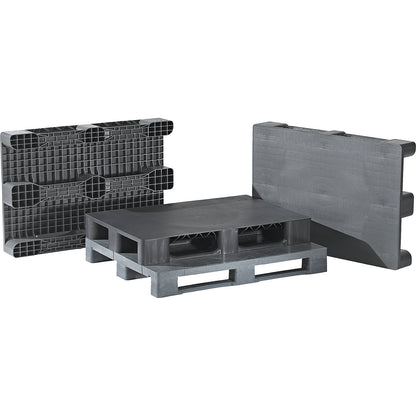 Plastic runner pallet, LxW 1200 x 1000 mm, with steel reinforcement, grey.