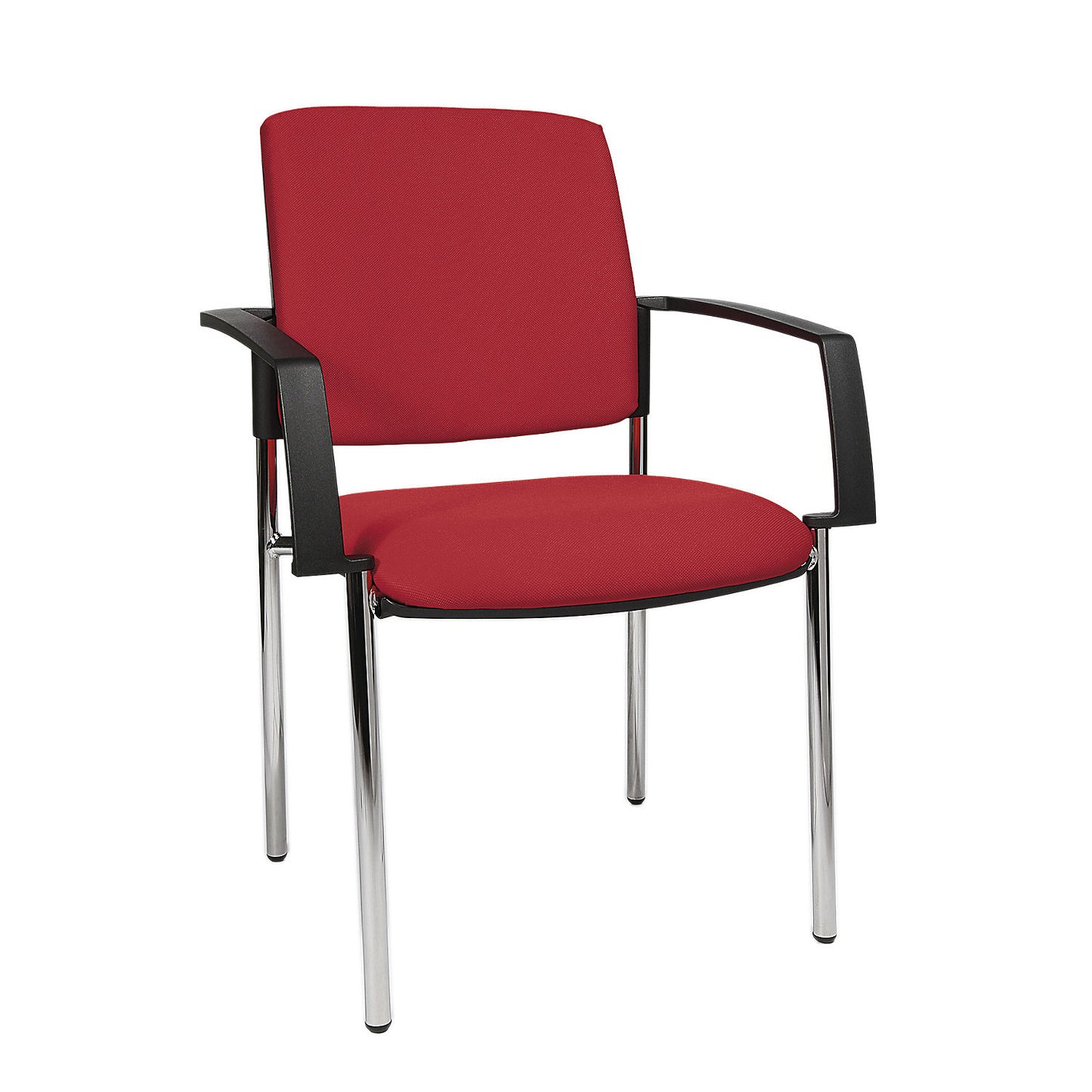 Padded stacking chair, four-legged frame, pack of 2, black frame, red upholstery.