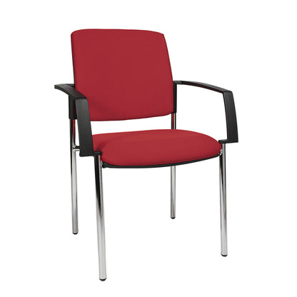 Padded stacking chair, four-legged frame, pack of 2, chrome plated frame, black upholstery.