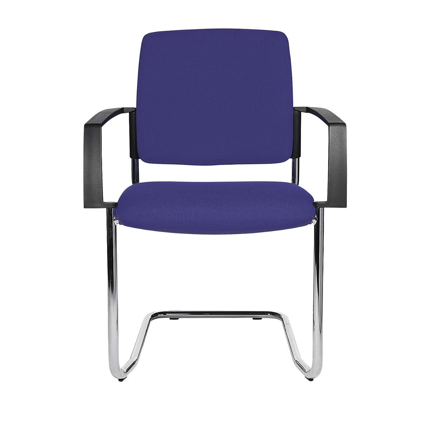 Padded stacking chair, cantilever chair, pack of 2, chrome plated frame, black upholstery.