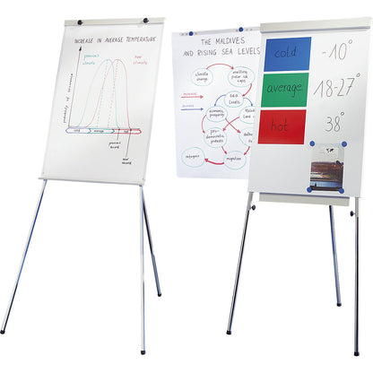 Flip chart, height adjustable with telescopic legs, rear panel WxH 700 x 1000 mm.