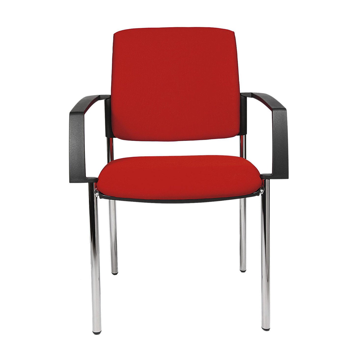 Padded stacking chair, four-legged frame, pack of 2, chrome plated frame, red upholstery.