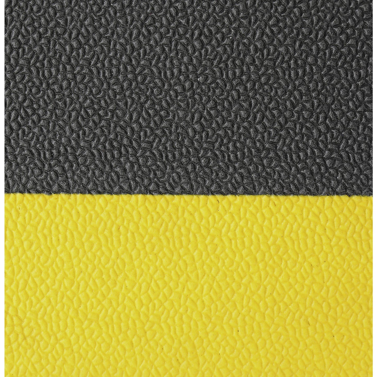 Orthomat® anti-fatigue matting, PVC with hammer tone effect, height 9 mm, 18300 x 900 mm, black/yellow.
