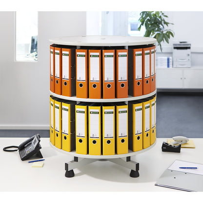 Rotary filing system, Ø 800 mm, table model, 2 shelves, light grey.