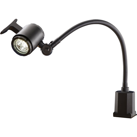 Flexible arm LED machine lamp IP65, connection voltage 100 - 240 V, with screw-on base.
