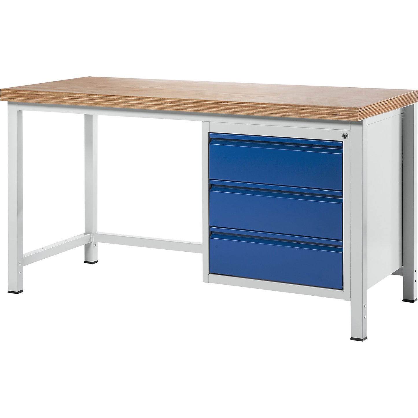Workbench, frame construction Series 8500, 3 drawers, worktop width 1500 mm, gentian blue.