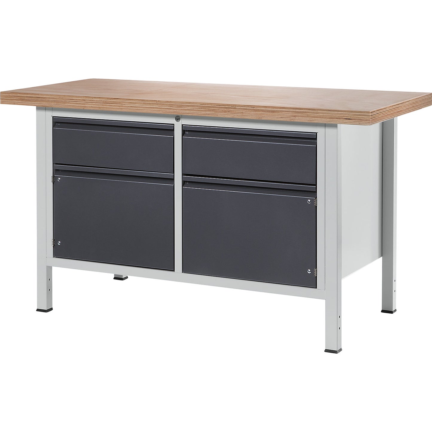 Workbench, frame construction Series 8500, 2 drawers, 2 doors, worktop width 1500 mm, metallic charcoal.