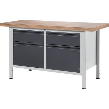Workbench, frame construction Series 8500, 2 drawers, 2 doors, worktop width 1500 mm, metallic charcoal.