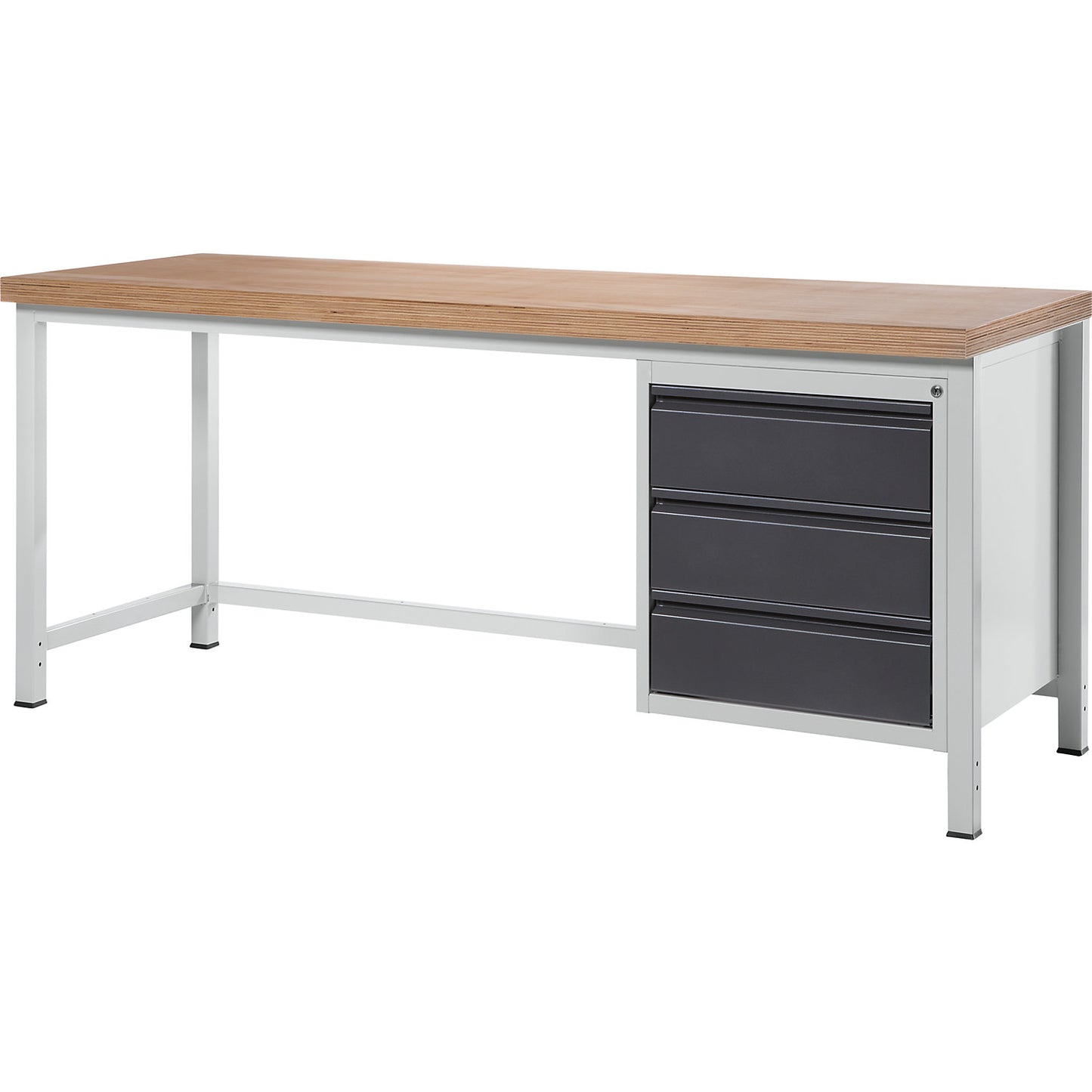 Workbench, frame construction Series 8500, 3 drawers, worktop width 2000 mm, metallic charcoal.