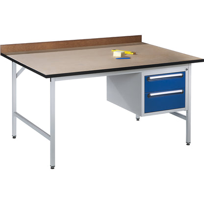 Work table, height adjustable, frame 30 x 30 mm, solid beech panel, WxD 2500 x 800 mm, light grey.
