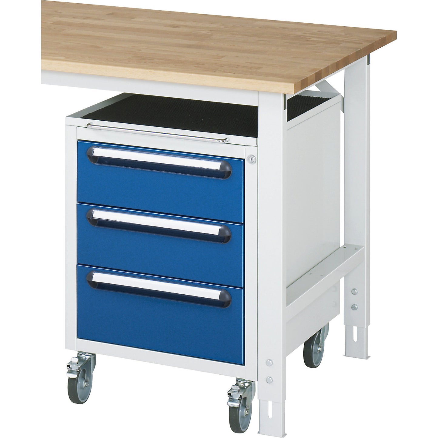Mobile drawer unit, HxWxD 690 x 490 x 600 mm, 3 drawers, light grey / gentian blue.