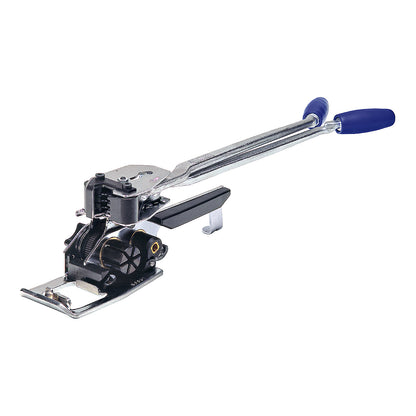 Tensioning and sealing tool for PET, composite strapping, manual, combination tensioner, for strap width 16 mm.