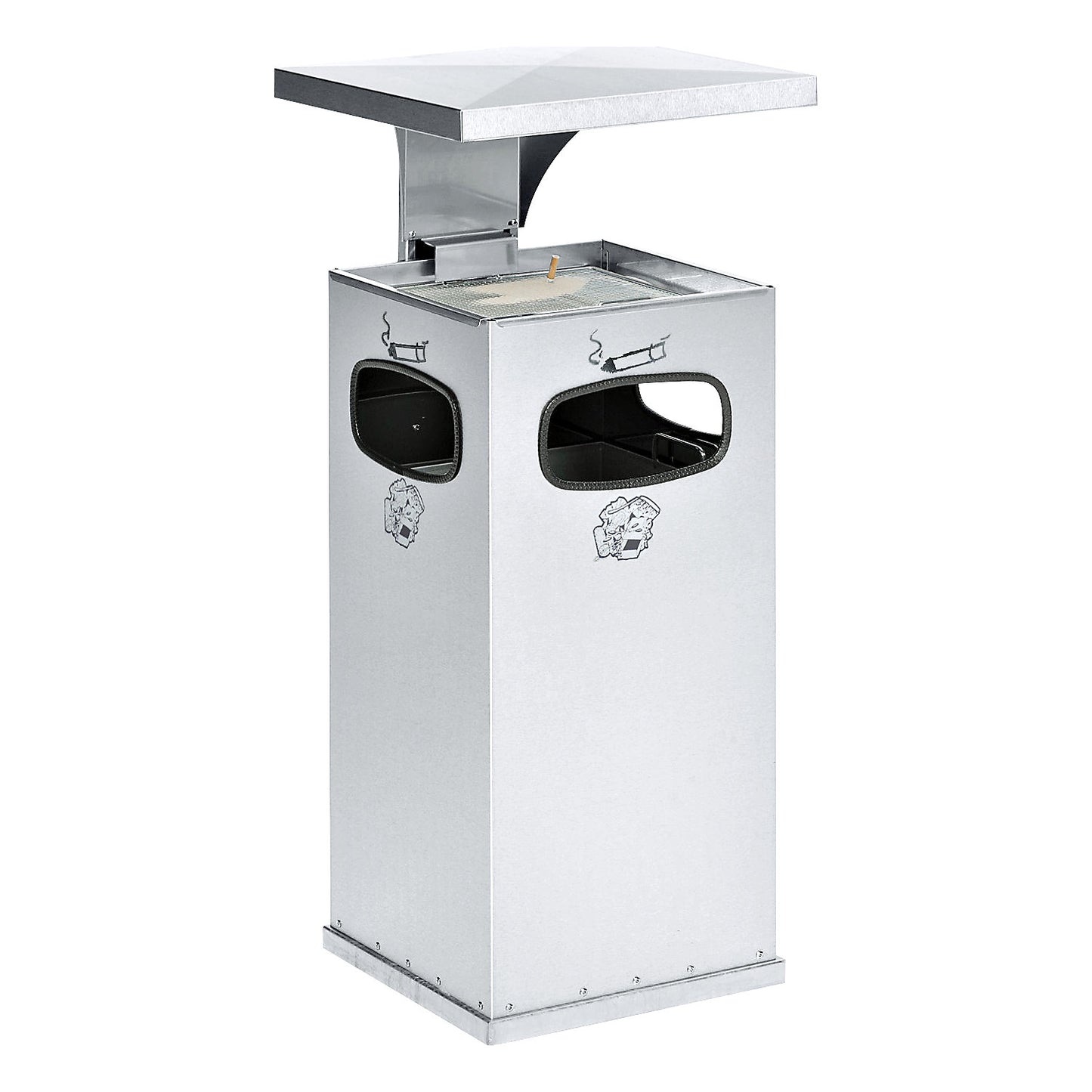 Waste collector with ashtray insert, capacity 38 l, WxHxD 395 x 910 x 395 mm, stainless steel.
