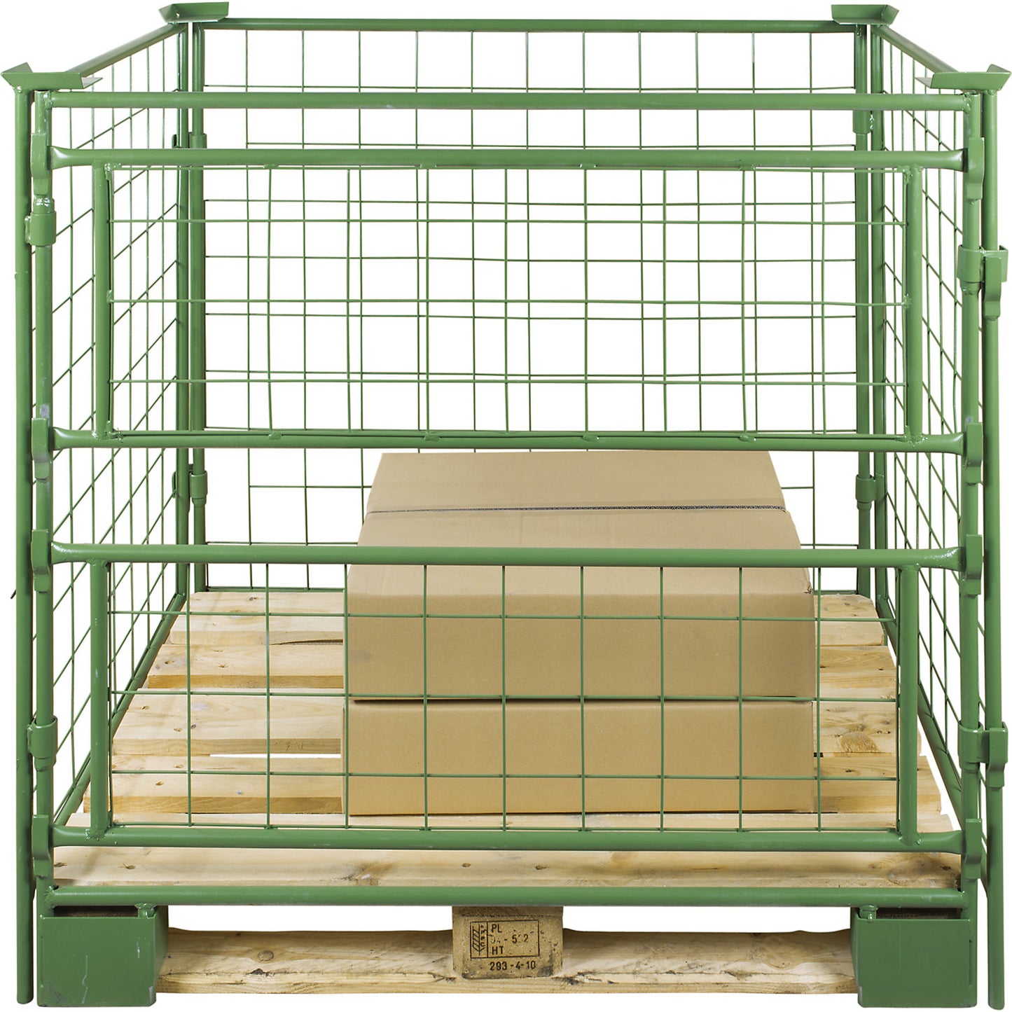 Mesh stacking frames, for stacking, long side with half drop gate, for pallets 1200 x 1000, H 1600 mm.