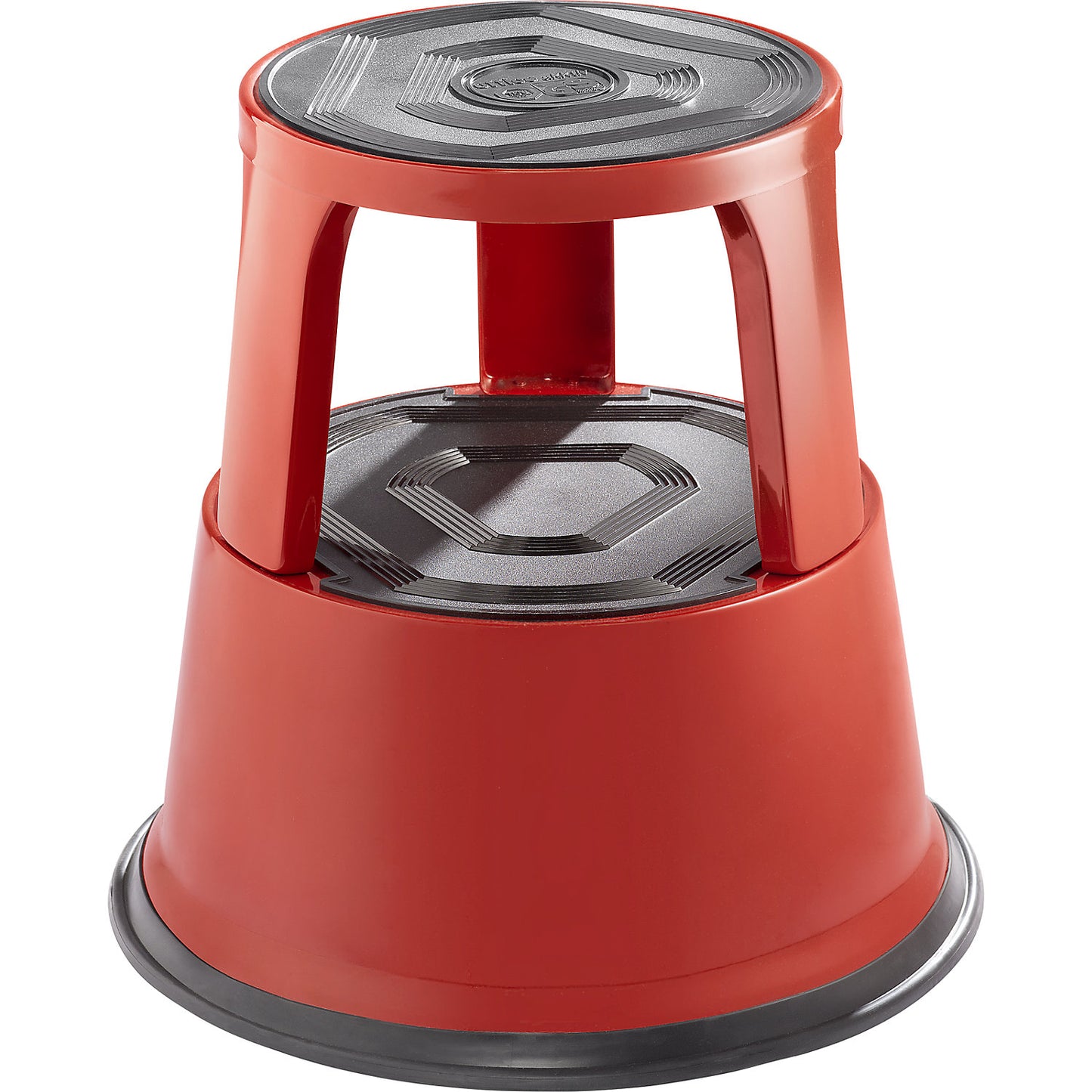 Kick stool made of sturdy sheet steel, max. load 150 kg, height under load 420 mm, red.