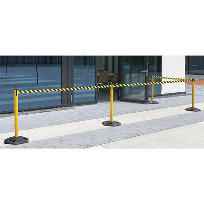 Tape barrier post, pack of 2, with hard rubber base, drawer 3700 mm, post red, belt red / white.