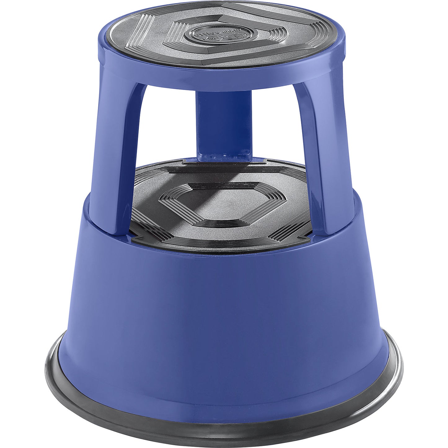 Kick stool made of sturdy sheet steel, max. load 150 kg, height under load 420 mm, blue.