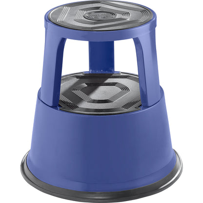 Kick stool made of sturdy sheet steel, max. load 150 kg, height under load 420 mm, blue.