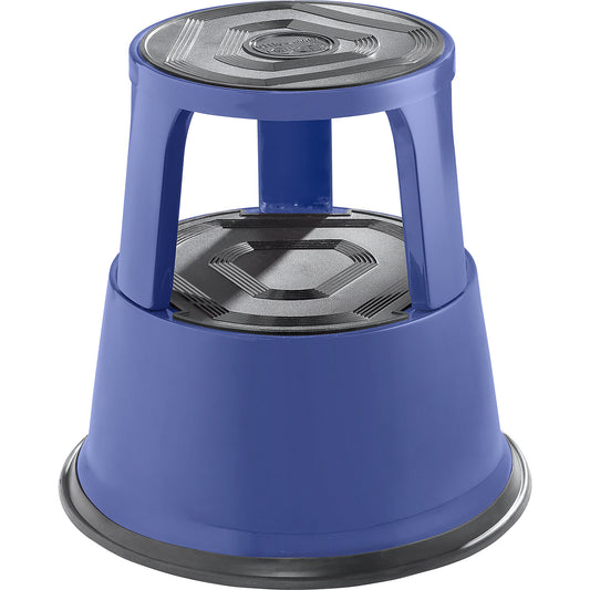 Kick stool made of sturdy sheet steel, max. load 150 kg, height under load 420 mm, blue.