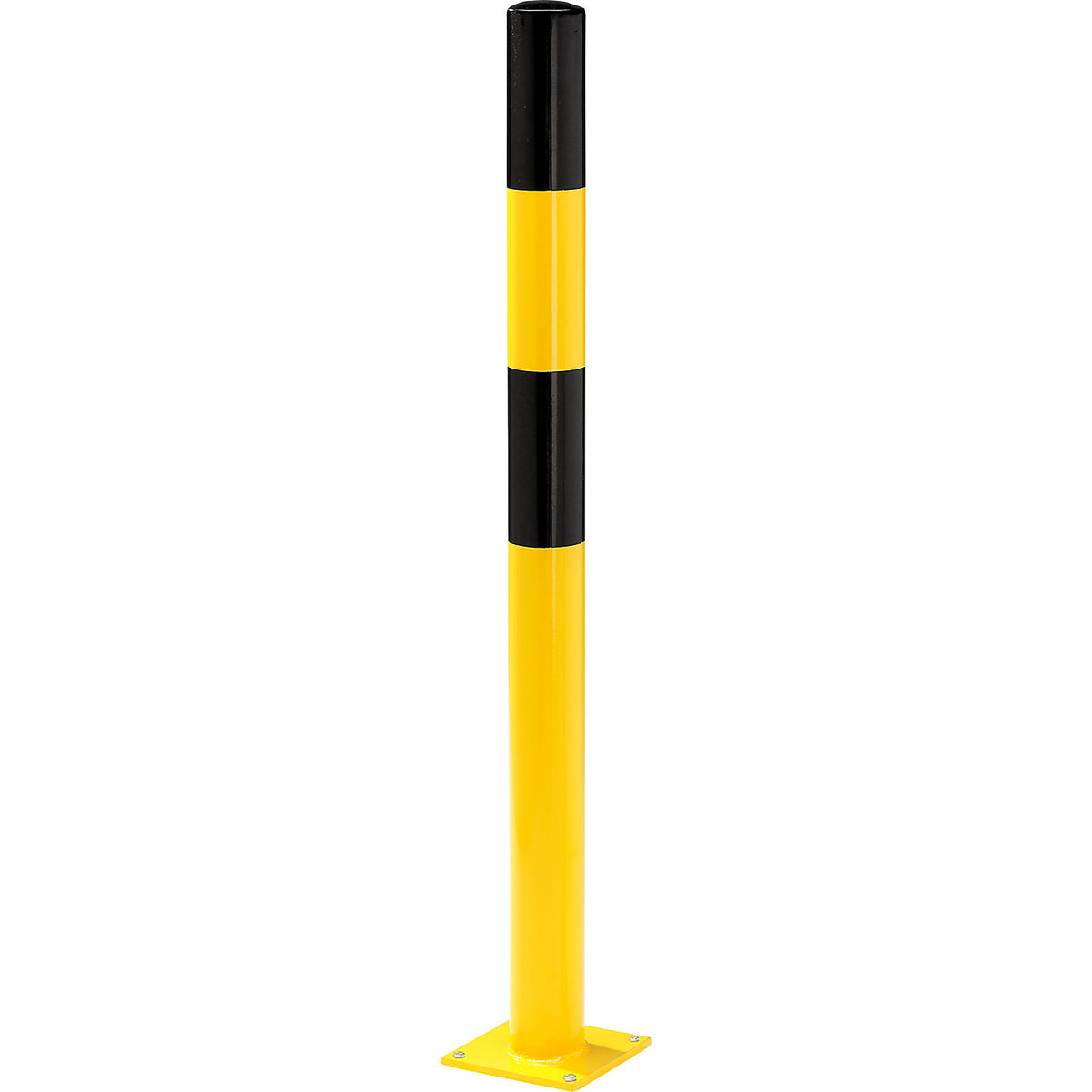 Crash protection bollard, Ø 90 mm, wall thickness 3.6 mm, for bolting in place, base plate 200 x 200 mm.