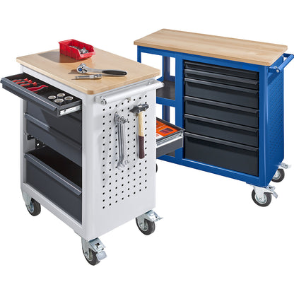 Tool trolley, width 665 mm, 6 drawers for extension on both sides, body light grey.