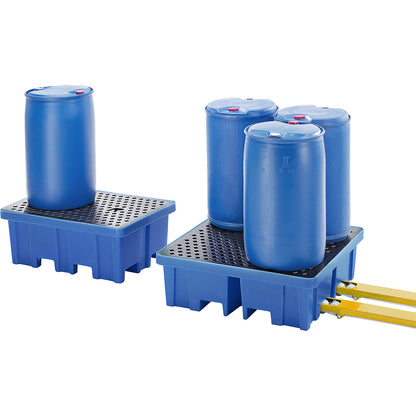 PE sump tray, for 2 x 200 l drums, with PE grate.