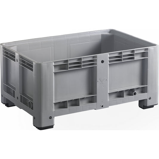 Pallet box, capacity 330 l, closed sides, 4 feet for forklift access.