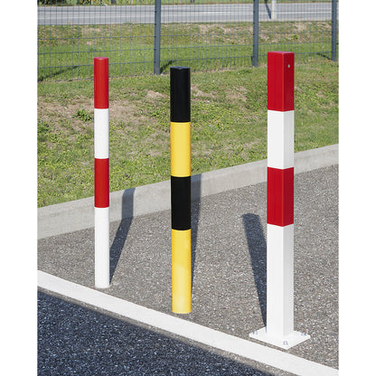 Barrier post made of tubular steel, for bolting in place, Ø 76 mm, red / white, zinc plated and painted.