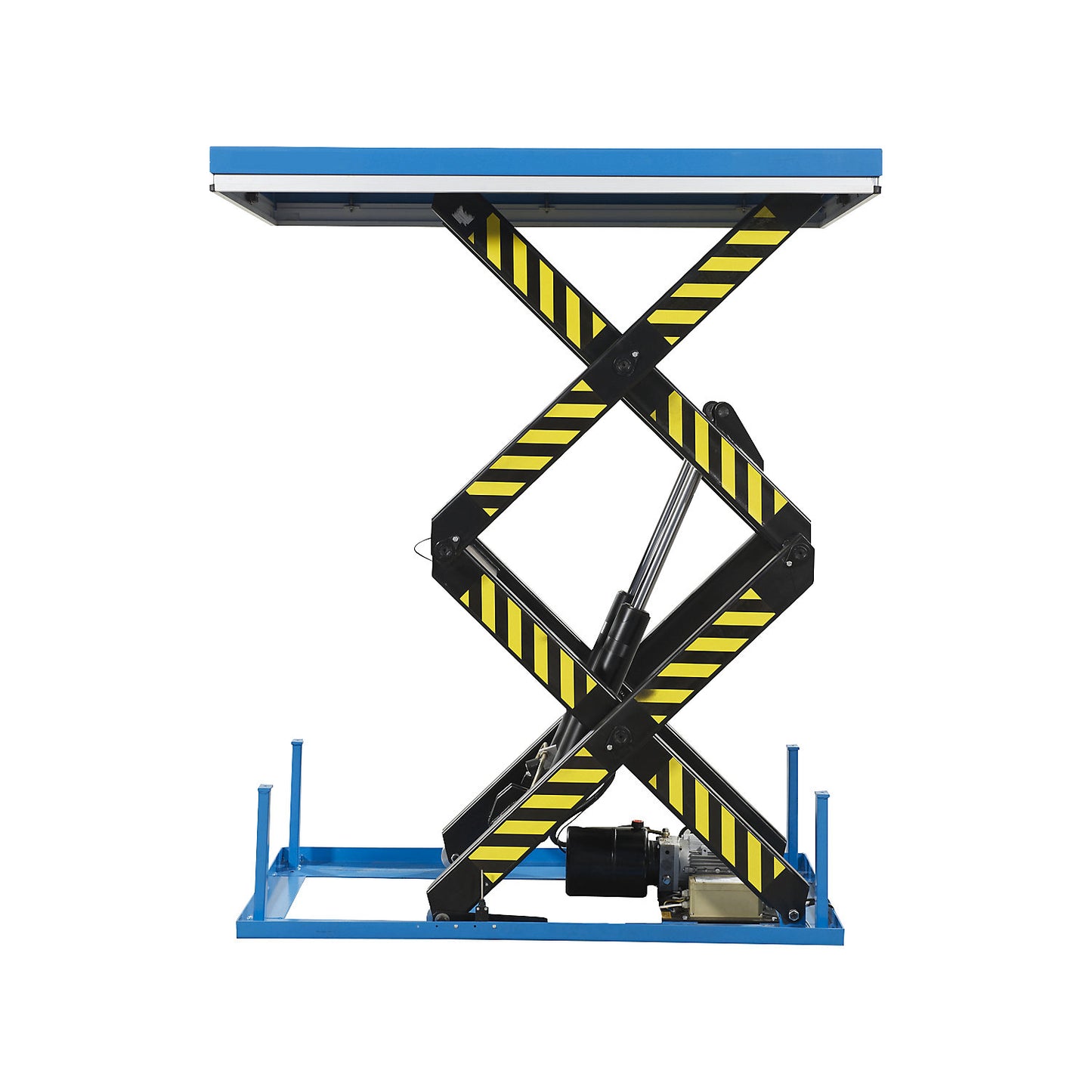Double scissor lift platform, stationary, max. load 1000 kg, operating voltage 400 V.