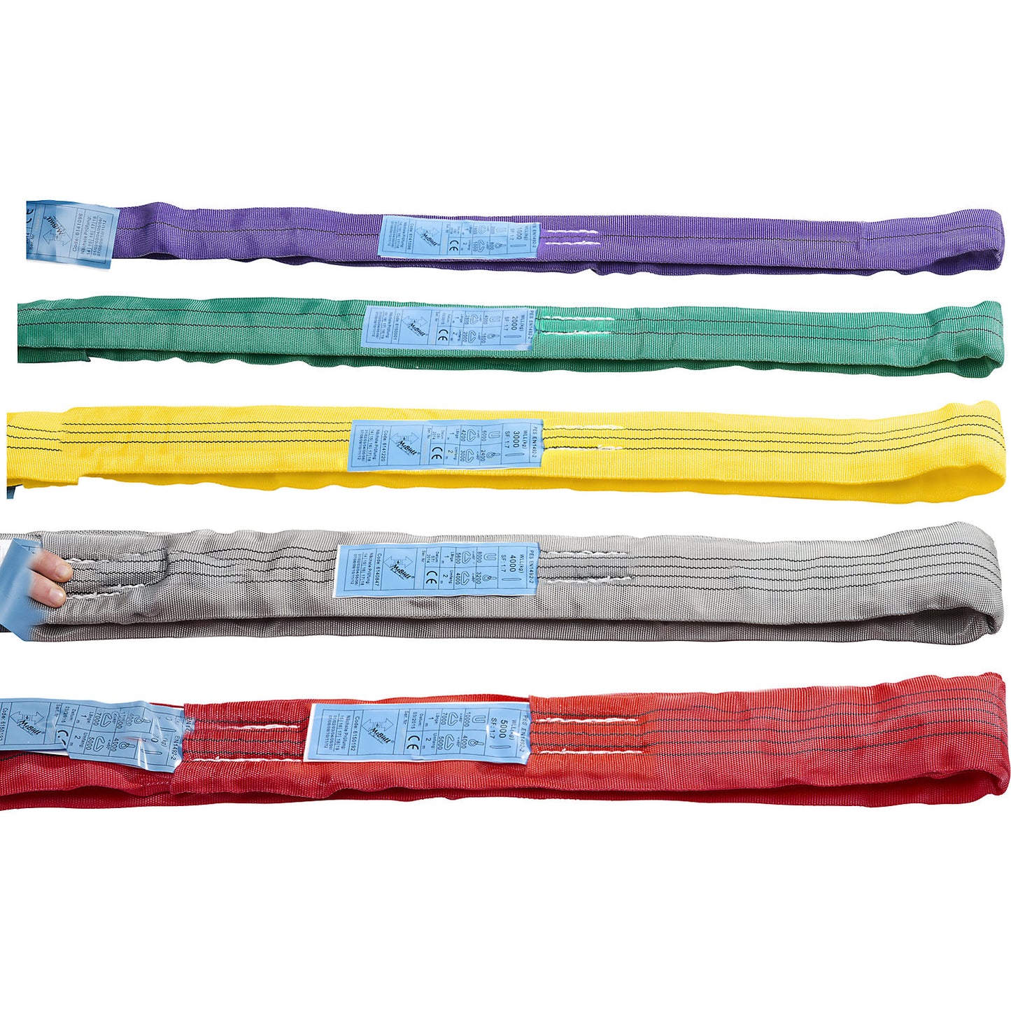 Round sling, max. load single direct 5000 kg, pack of 2, red, extended length 5000 mm.